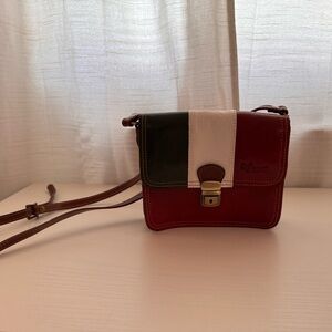 Tri-Color Leather Crossbody Bag - Red, Black, Cream